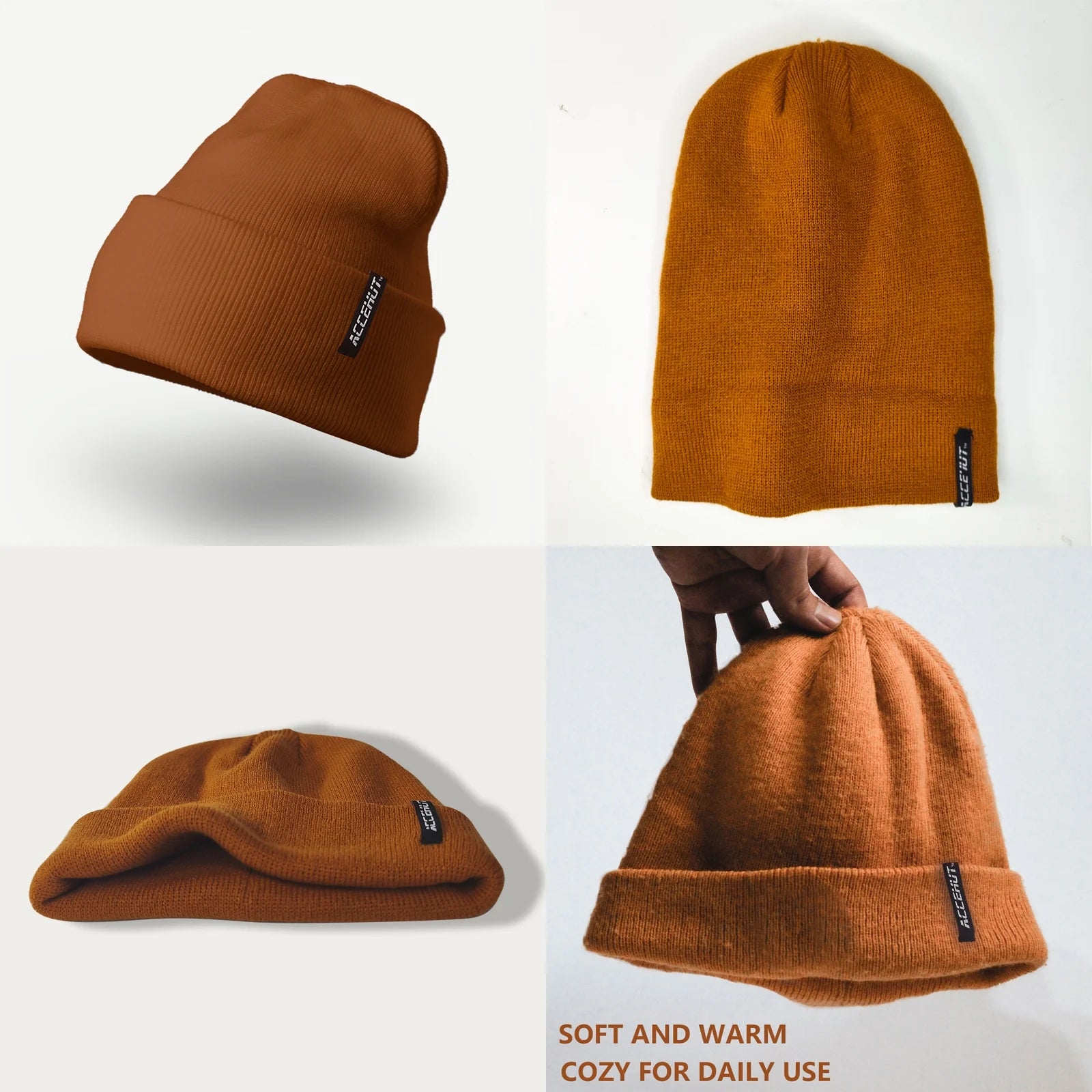 Unisex Acrylic Knit Beanie - Comfortable Winter Ski Cap in Solid Colors for Men & Women - Stretchy Cuffed Skull Hat for Warmth & Style Tan