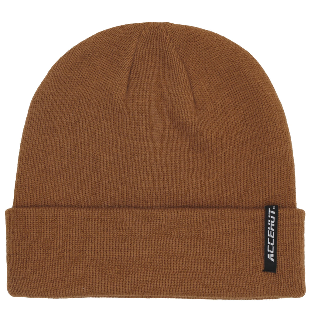 Unisex Acrylic Knit Beanie - Comfortable Winter Ski Cap in Solid Colors for Men & Women - Stretchy Cuffed Skull Hat for Warmth & Style Tan