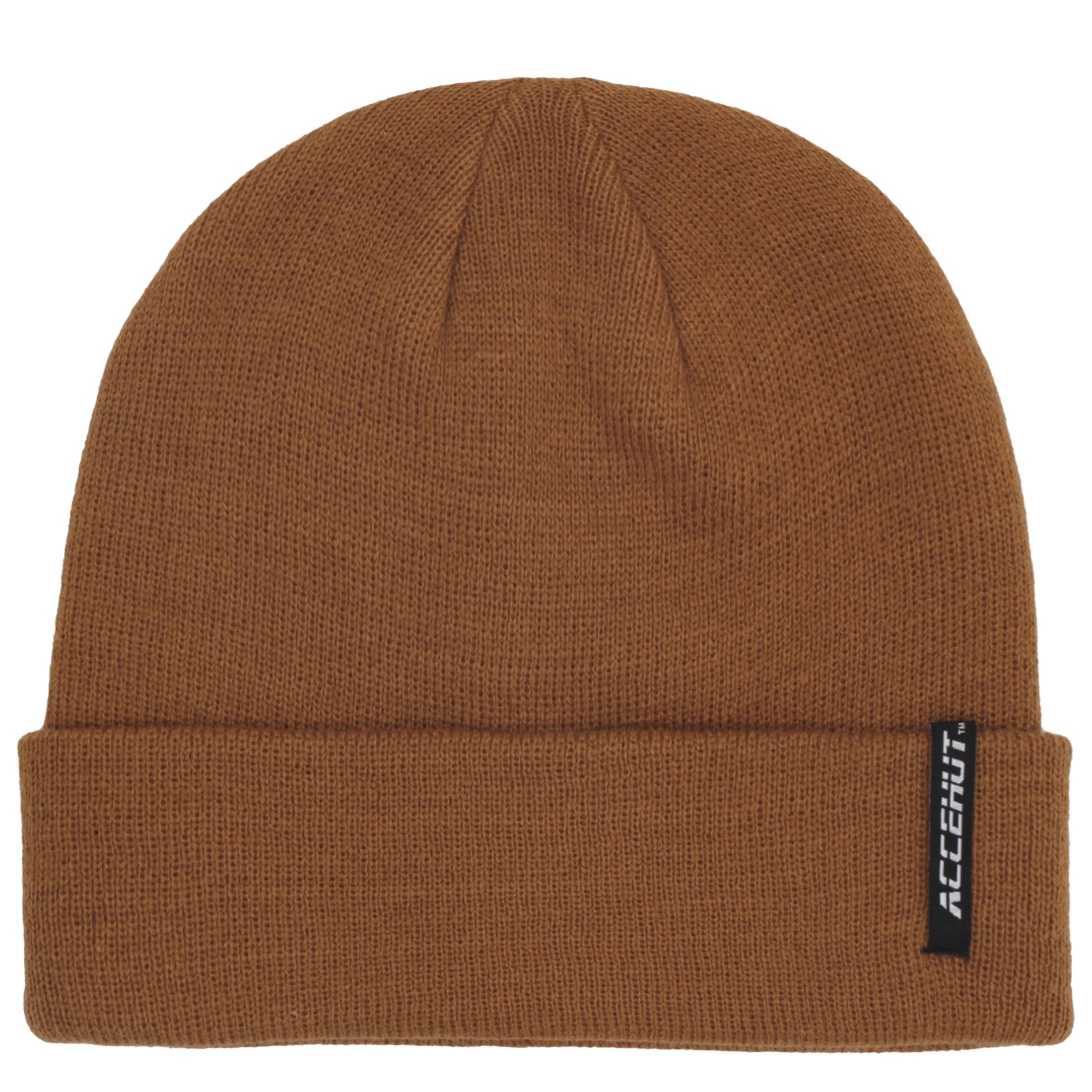 Unisex Acrylic Knit Beanie - Comfortable Winter Ski Cap in Solid Colors for Men & Women - Stretchy Cuffed Skull Hat for Warmth & Style Tan